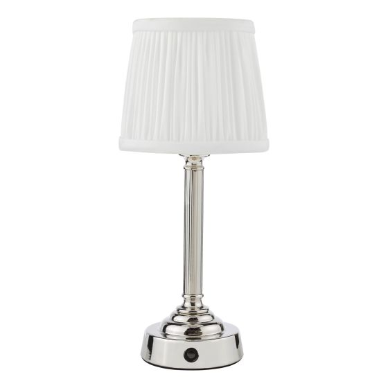 Där Lighting Virgil Rechargeable Table Lamp Polished Nickel With Shade LED