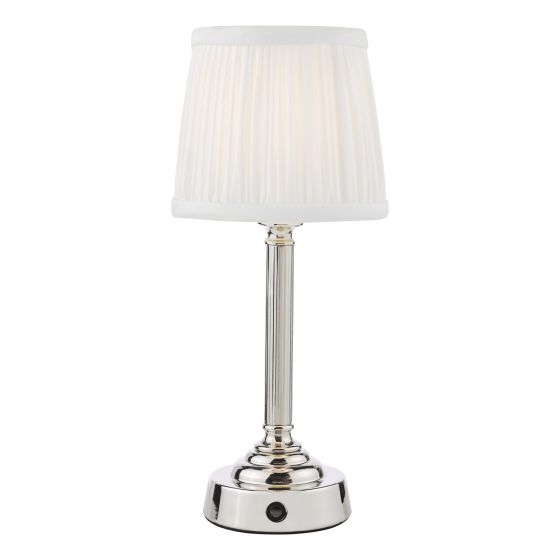 där lighting Virgil Rechargeable Table Lamp Polished Nickel With Shade LED