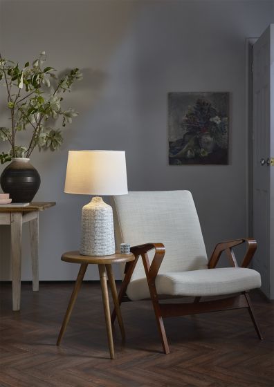 Där Lighting Vondra Table Lamp White & Grey With Shade