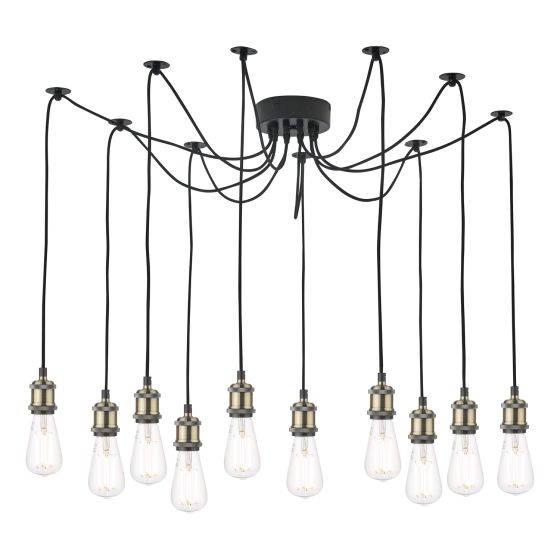 Där Lighting Waco 10 Light Pendant Antique Brass Matt Black