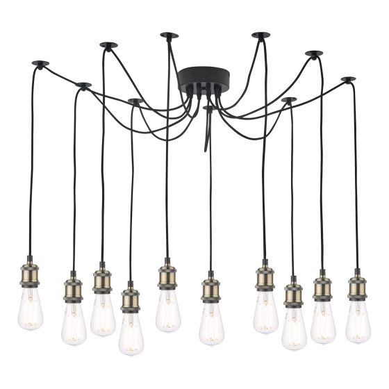 där lighting Waco 10 Light Pendant Antique Brass Matt Black