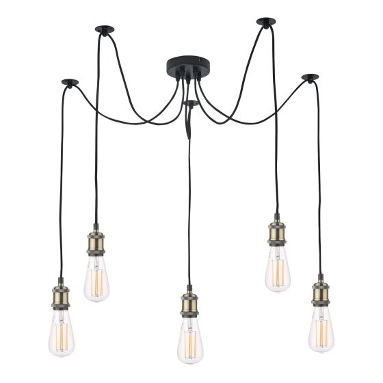 Där Lighting Waco 5 Light Pendant Antique Brass Matt Black