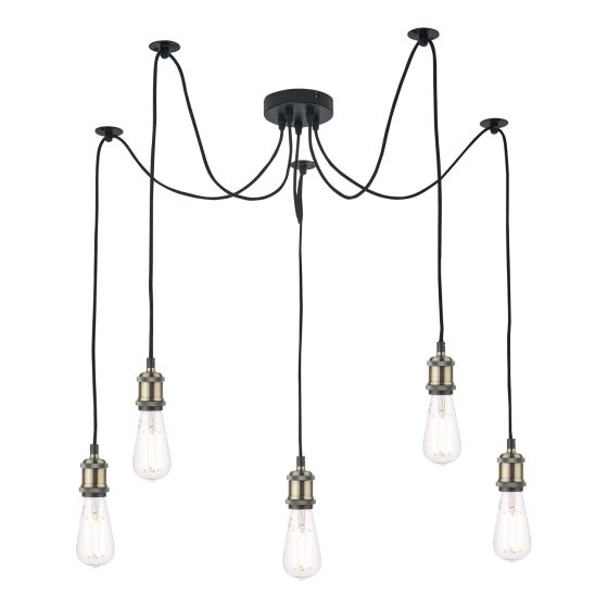 Där Lighting Waco 5 Light Pendant Antique Brass Matt Black