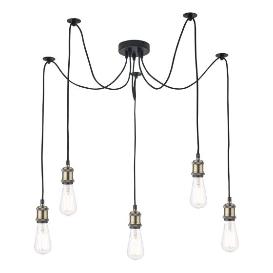 där lighting Waco 5 Light Pendant Antique Brass Matt Black