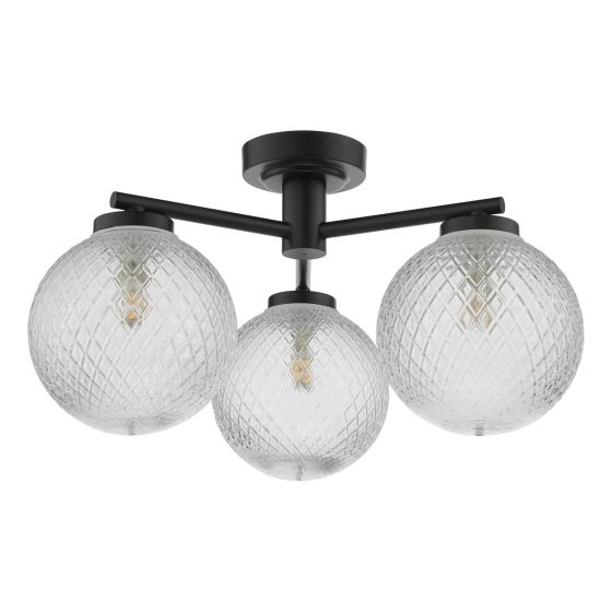 Där Lighting Wayne Bathroom 3 Light Semi Flush Matt Black Glass IP44