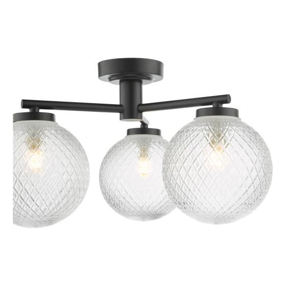 Där Lighting Wayne Bathroom 3 Light Semi Flush Matt Black Glass IP44