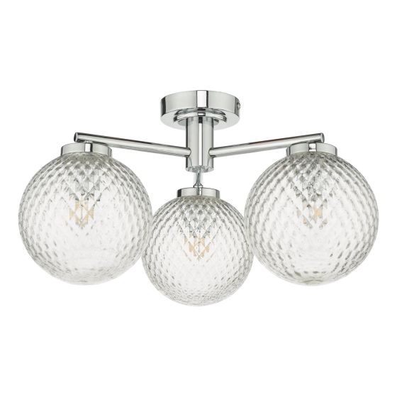 Där Lighting Wayne Bathroom 3 Light Semi Flush Polished Chrome Glass IP44