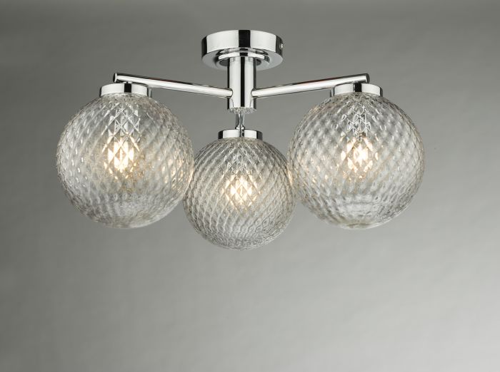 Där Lighting Wayne Bathroom 3 Light Semi Flush Polished Chrome Glass IP44