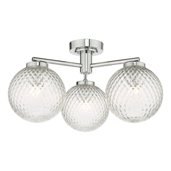 där lighting Wayne Bathroom 3 Light Semi Flush Polished Chrome Glass IP44