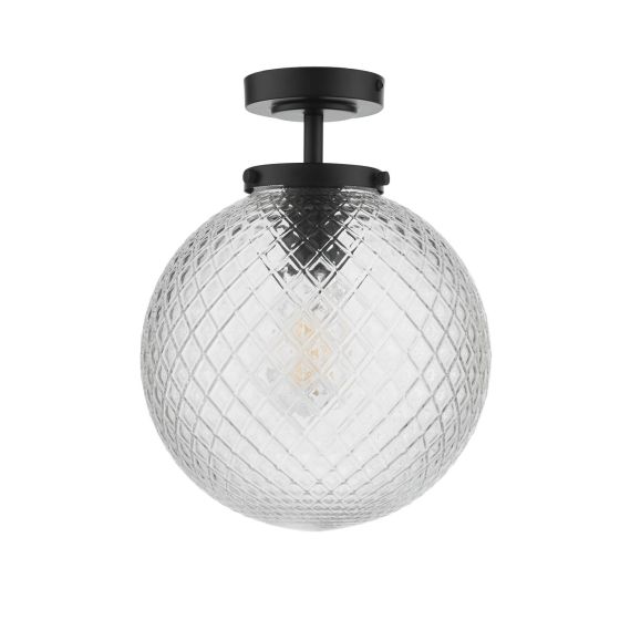 Där Lighting Wayne Bathroom Semi Flush Matt Black Textured Glass IP44