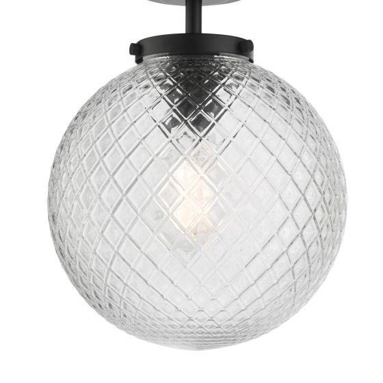 Där Lighting Wayne Bathroom Semi Flush Matt Black Textured Glass IP44