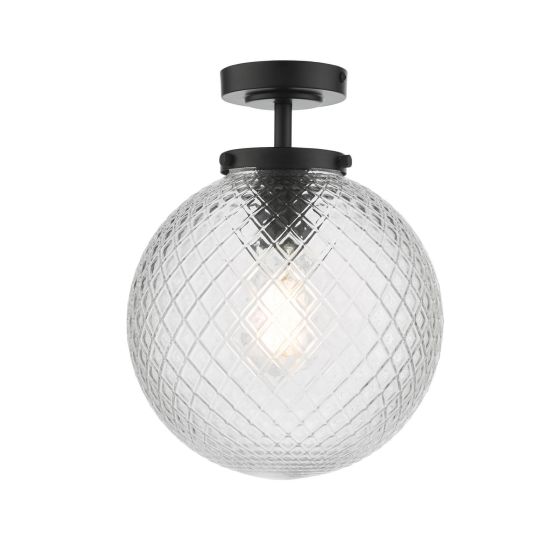 där lighting Wayne Bathroom Semi Flush Matt Black Textured Glass IP44