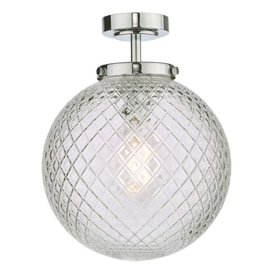 där lighting Wayne Bathroom Semi Flush Polished Chrome Glass IP44