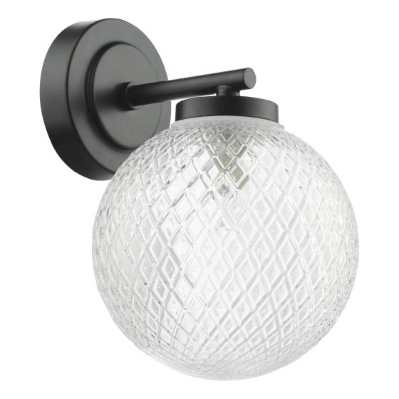 Där Lighting Wayne Bathroom Wall Light Matt Black Glass IP44