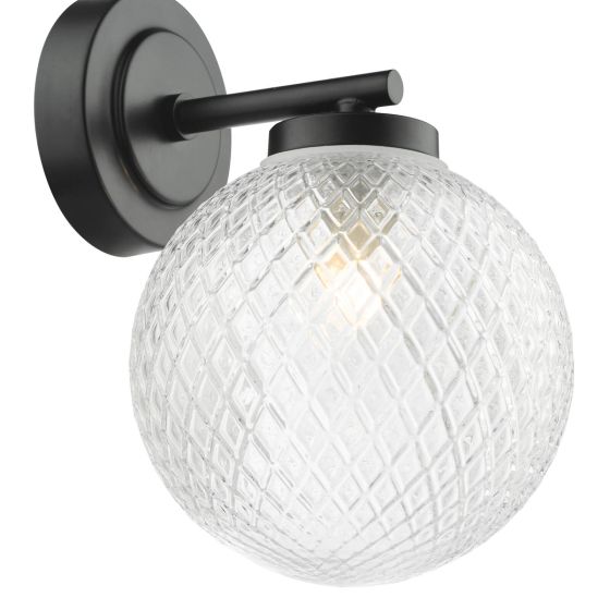 Där Lighting Wayne Bathroom Wall Light Matt Black Glass IP44
