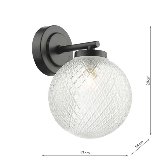Där Lighting Wayne Bathroom Wall Light Matt Black Glass IP44
