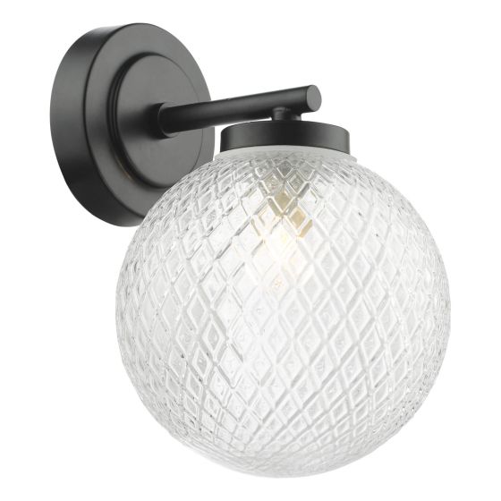 där lighting Wayne Bathroom Wall Light Matt Black Glass IP44