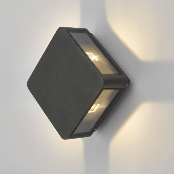 Där Lighting Weiss Outdoor 4 Light Wall Light Square Matt Grey Glass IP65 LED