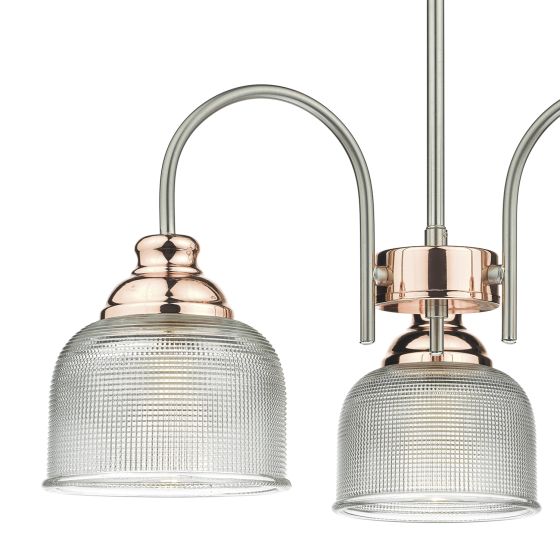 Där Lighting Wharfdale 3 Light Pendant Satin Chrome & Copper Textured Glass