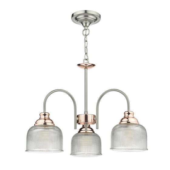 Där Lighting Wharfdale 3 Light Pendant Satin Chrome & Copper Textured Glass