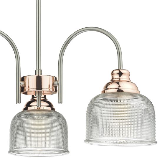 där lighting Wharfdale 3 Light Pendant Satin Chrome & Copper Textured Glass