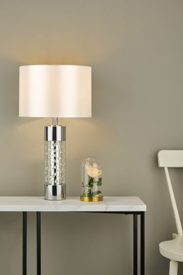Där Lighting Yalena Large Table Lamp Polished Chrome And Glass With Shade