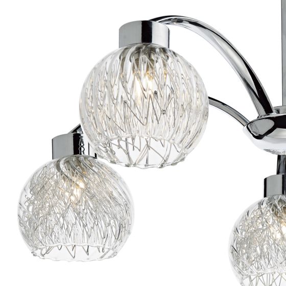 Där Lighting Yasmin 5 Light Semi-Flush Polished Chrome And Ribbed Glass