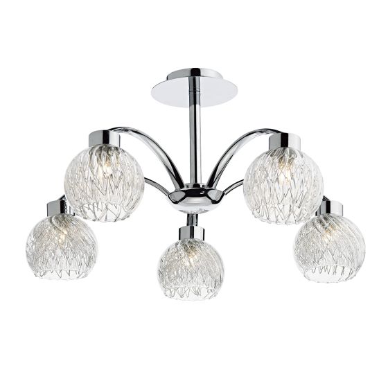Där Lighting Yasmin 5 Light Semi-Flush Polished Chrome And Ribbed Glass