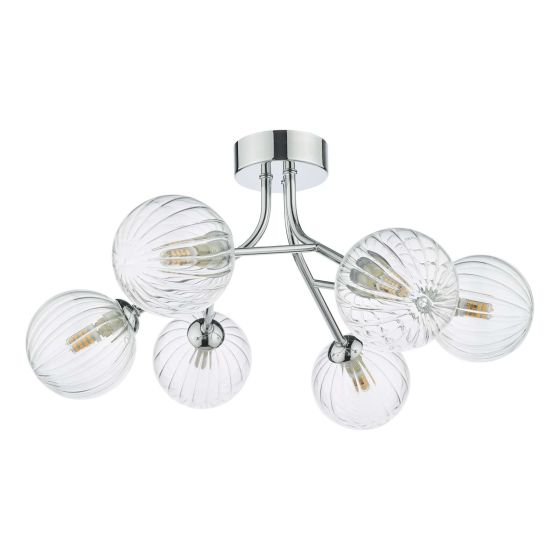 Där Lighting Yiska 6 Light Semi Flush Polished Chrome Ribbed Glass