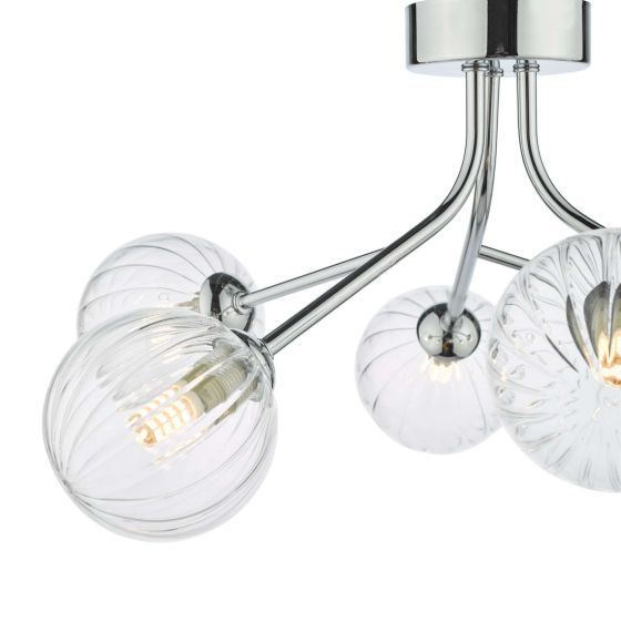 Där Lighting Yiska 6 Light Semi Flush Polished Chrome Ribbed Glass
