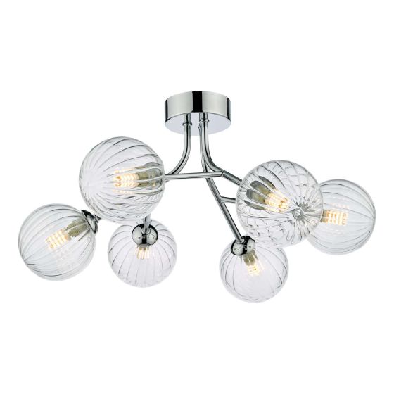 där lighting Yiska 6 Light Semi Flush Polished Chrome Ribbed Glass