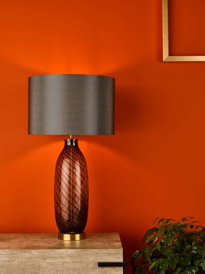 Där Lighting Zeya Table Lamp Smoked/Clear Glass Aged Brass With Shade