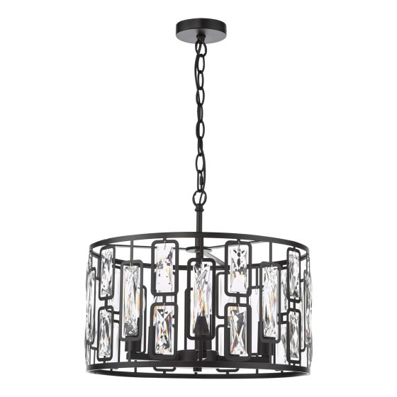 Där Lighting Zoelle 5 Light Pendant Matt Black And Crystal
