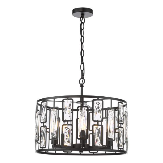 där lighting Zoelle 5 Light Pendant Matt Black and Crystal