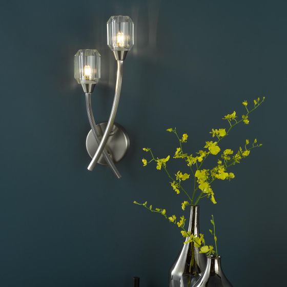 Där Lighting Zonda 2 Light Wall Light Brushed Nickel And Crystal