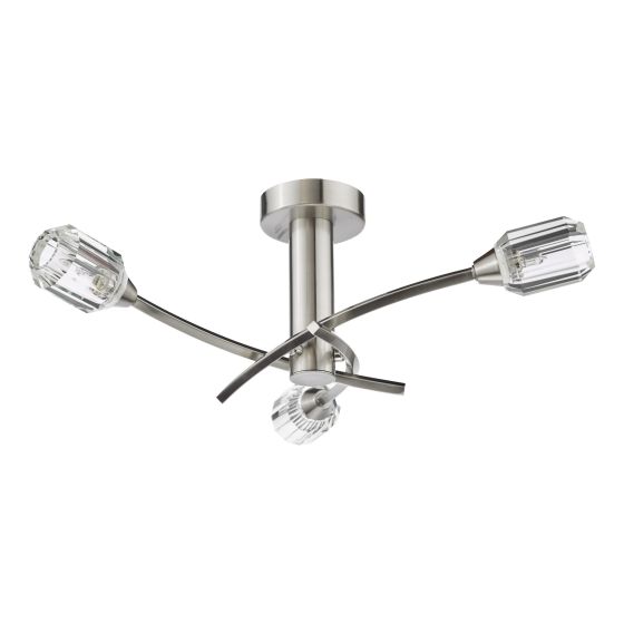 Där Lighting Zonda 3 Light Semi-Flush Brushed Nickel And Crystal