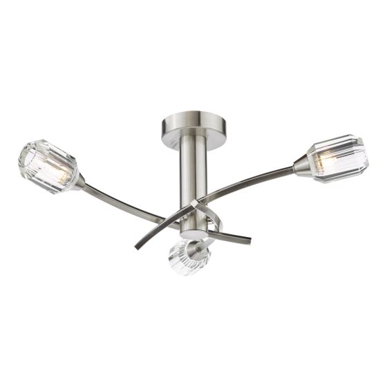 där lighting Zonda 3 Light Semi-Flush Brushed Nickel and Crystal