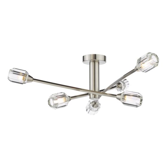 där lighting Zonda 6 Light Semi-Flush Brushed Nickel and Crystal