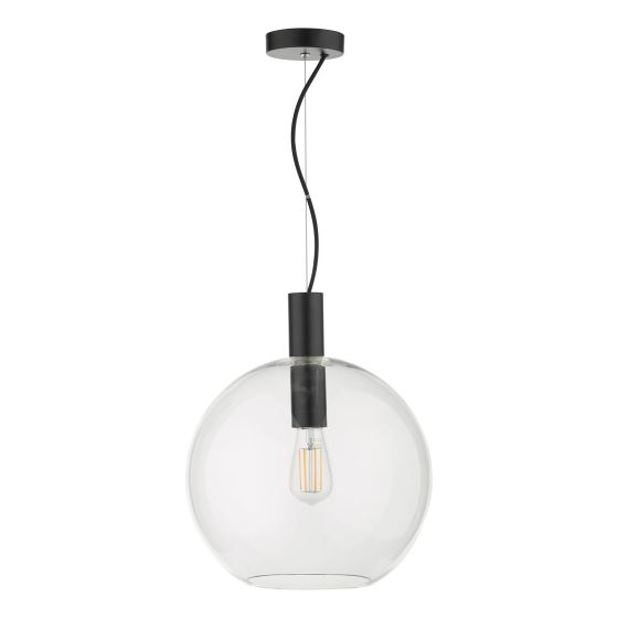 Där Lighting Zula 1 Light Single Pendant Black Clear Glass