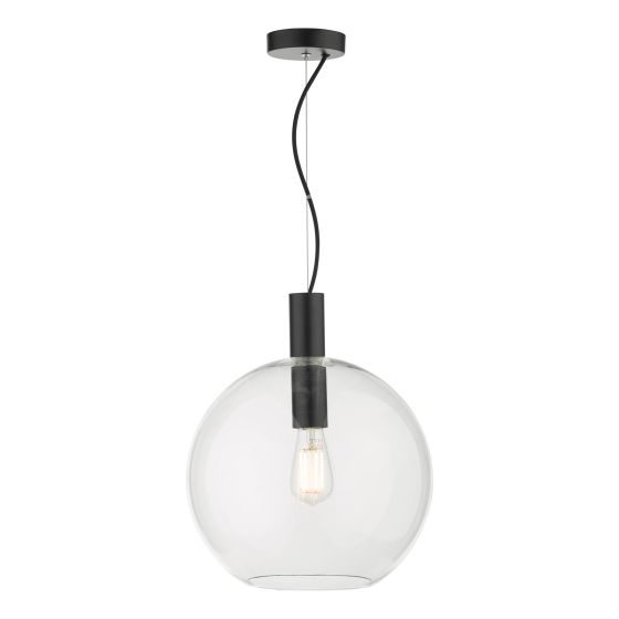 där lighting Zula 1 Light Single Pendant Black Clear Glass