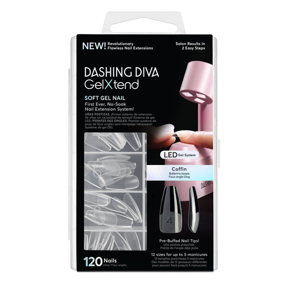 dashing diva Clear Long Coffin GelXtend Soft Gel Nail Tips
