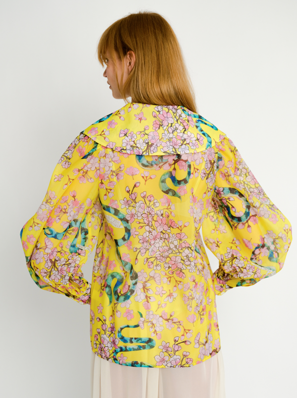 Dauphinette Beau Puff Sleeve Top In Electric Cherry Blossoms Shirts U0026 Tops