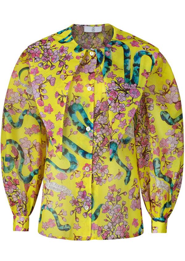 Dauphinette Beau Puff Sleeve Top In Electric Cherry Blossoms Shirts U0026 Tops