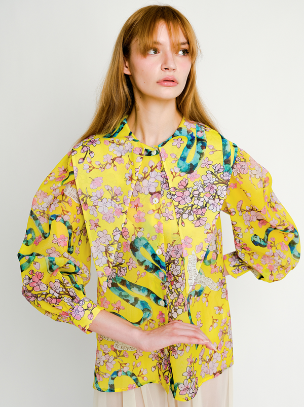 dauphinette Beau Puff Sleeve Top in Electric Cherry Blossoms Shirts u0026 Tops