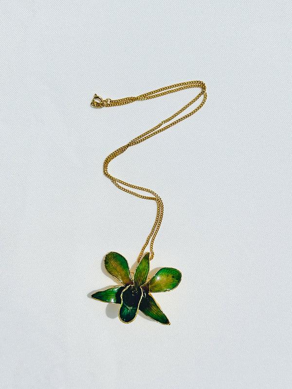 dauphinette 24k Gold-Edged Orchid Necklace [Vintage]