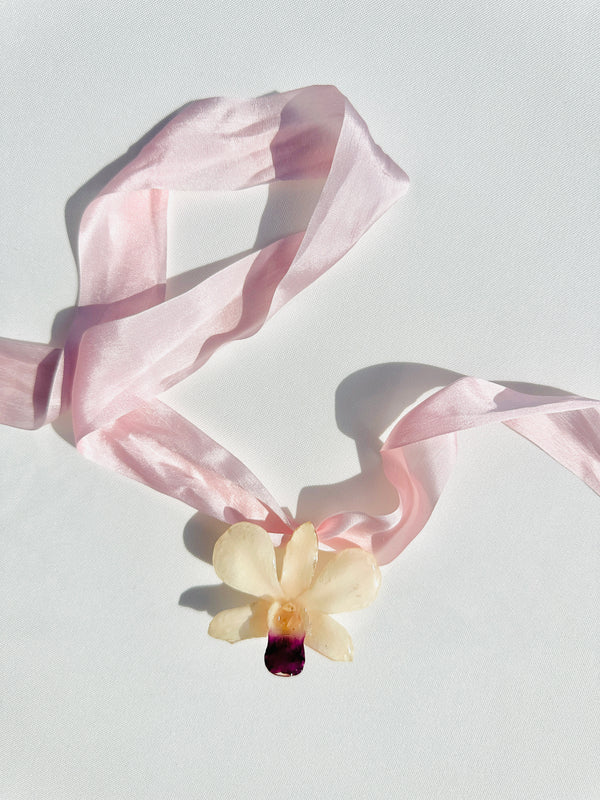 Dauphinette Porcelain Orchid Silk Choker Jewelry