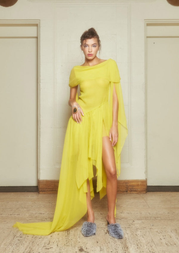 dauphinette Eleanor Dress in Chartreuse Silk Dresses