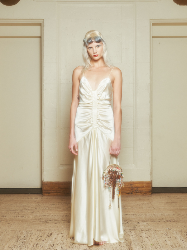 dauphinette Hattie Dress in Ivory Silk Charmeuse Dresses