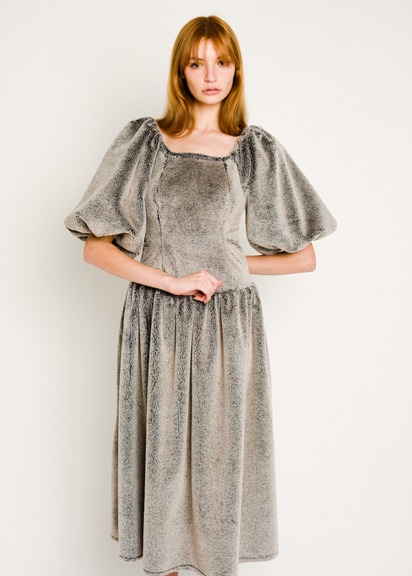 Dauphinette Mamie Dress In Anthracite Faux Fur Dresses