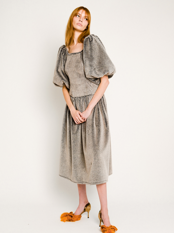 dauphinette Mamie Dress in Anthracite Faux Fur Dresses